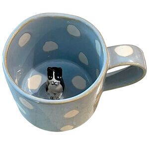 Anthropologie Polka Dot Ceramic Mug Peeping Cat Mug